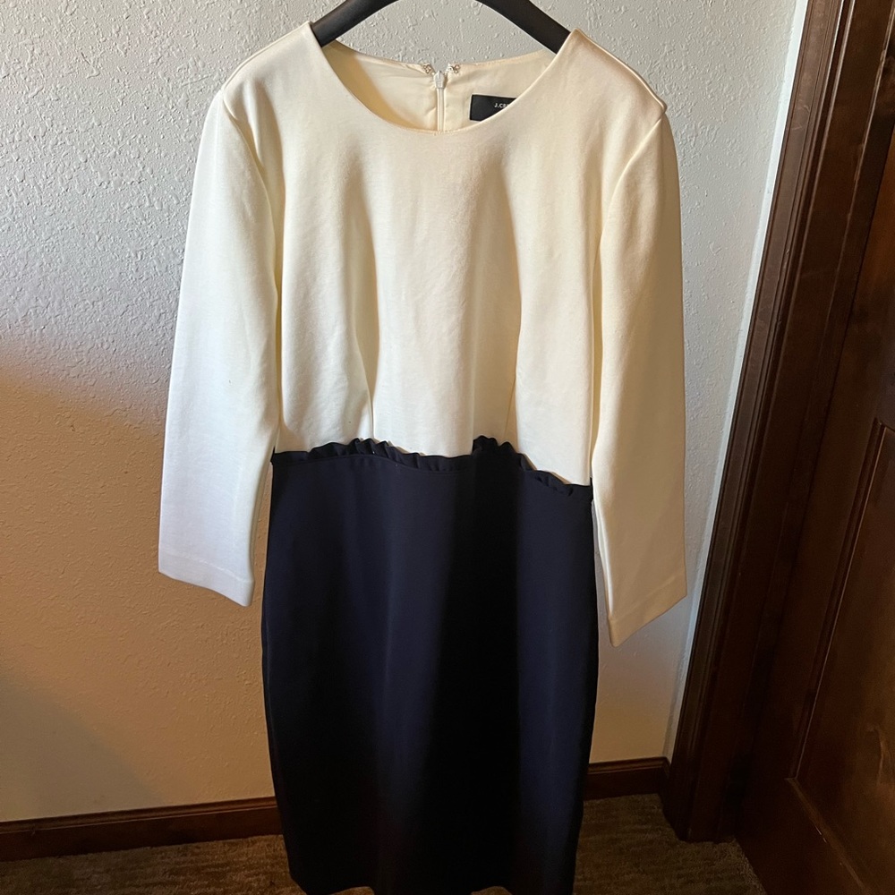 JCrew, Mixed Media, Sheath Dress, Navy/White, Size 10